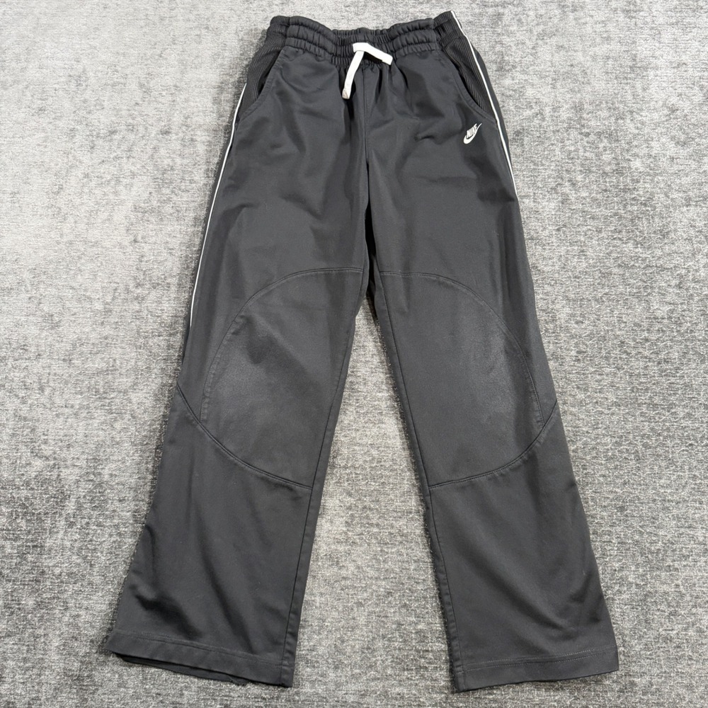 Nike Boys Black Track Pants Size Medium Athletic Training Sweatpants White Trim
